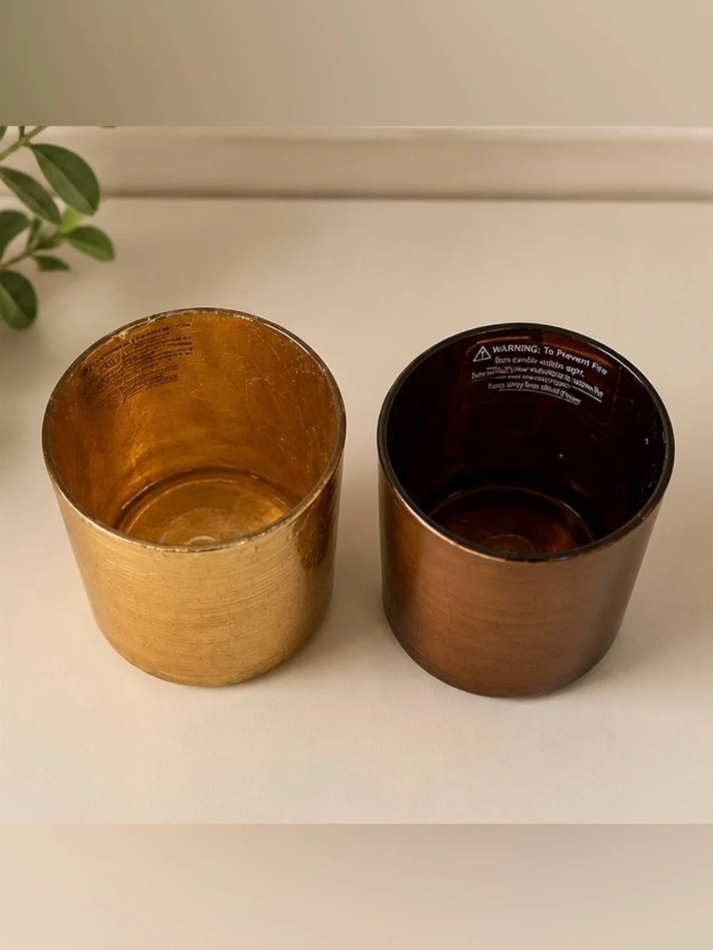 Metallic Glass Votive Candle Holders Set of 2 Gold Brown Decor